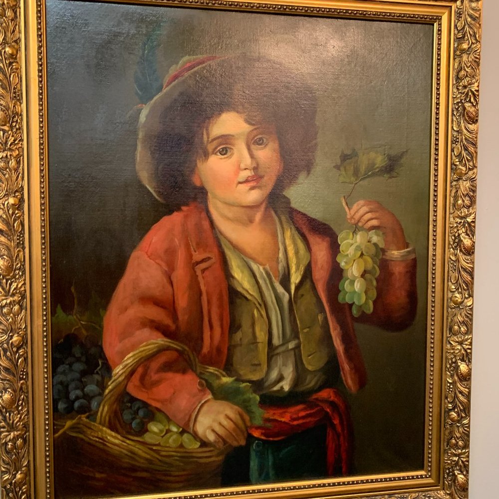 Antique Painting, 'Boy with Grapes' 25.75 x 30.25